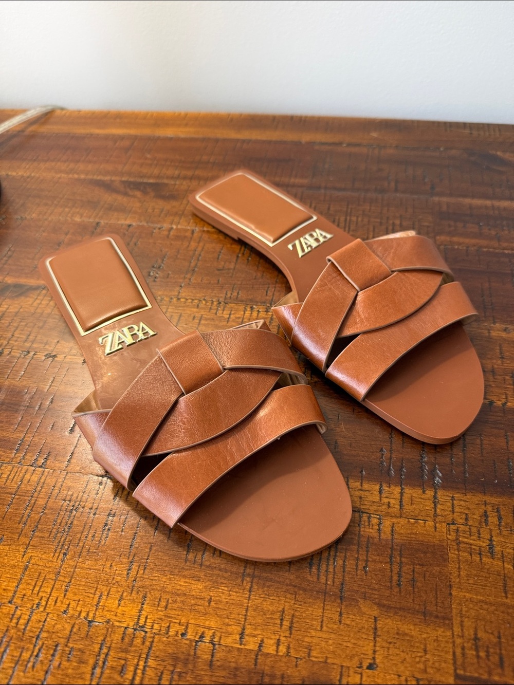 ZARA Brown Braided Slide Sandals
